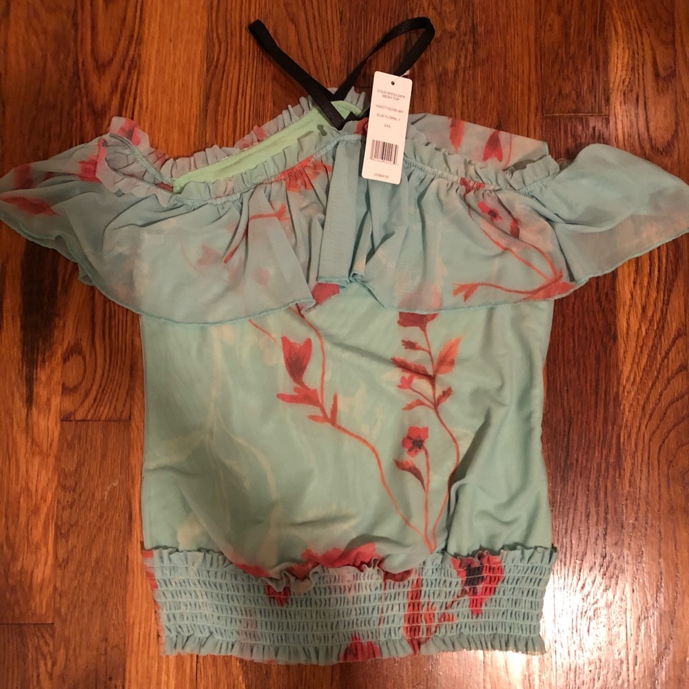 NWT-Bebe Cold Shoulder Mesh Top